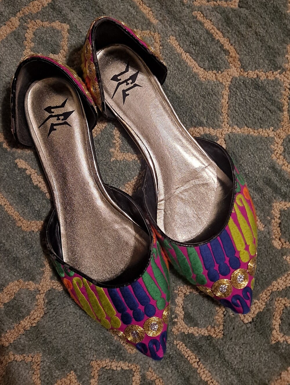 Lust For Life Multicolor Pointed D'Orsay Flats with Jewel Accents